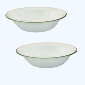Corelle Winter Frost White Bowls – Green Trim – Set of 2 Cereal Salad Soup USA